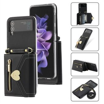 POLA For Samsung Galaxy Z Flip4 5G PU Leather Credit Holder Phone Case Wallet Kickstand Zipper Pocket Cover