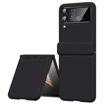 For Samsung Galaxy Z Flip4 5G Cowhide Leather+PC Phone Case Litchi Texture Shockproof Cover