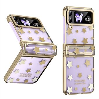 For Samsung Galaxy Z Flip4 5G Hinge Protection Hard PC Phone Case Stars Pattern Electroplating Cover with Small Screen Film