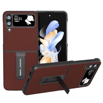 ABEEL For Samsung Galaxy Z Flip4 5G Cowhide Leather Coated PC Slim Phone Case Kickstand Shockproof Cover