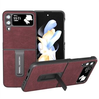 ABEEL For Samsung Galaxy Z Flip4 5G Kickstand Phone Case Anti-Scratch Litchi Texture PU Leather PC Cover
