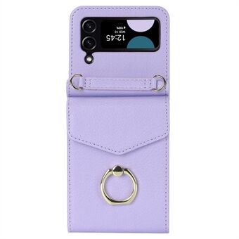 For Samsung Galaxy Z Flip4 5G RFID Blocking Phone Case Multiple Card Slots Ring Kickstand Leather+PC Cover