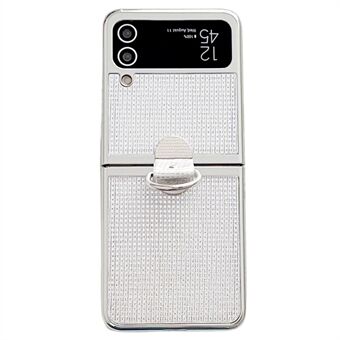 For Samsung Galaxy Z Flip4 5G / Z Flip3 5G Ring Kickstand Phone Case Electroplating Leather Coated PC Cover