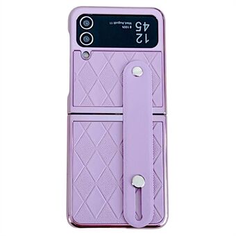 For Samsung Galaxy Z Flip4 5G / Z Flip3 5G PU Leather + PC Electroplating Case Wristband Kickstand Rhombus Pattern Phone Cover