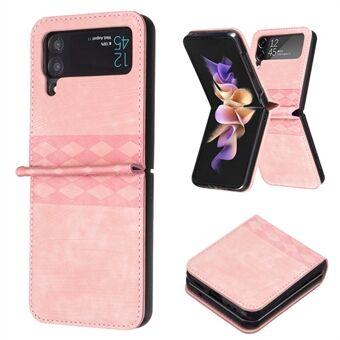 For Samsung Galaxy Z Flip4 5G Shockproof Phone Case PU Leather + PC Grid Pattern Imprinted Cover