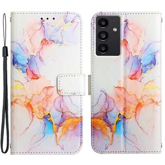 Pattern Printing Leather Series-5 for Samsung Galaxy A14 5G Well-protected Wallet Phone Case Marble Pattern PU Leather Stand Flip Cover with Wrist Strap