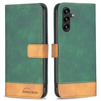 BINFEN COLOR BF Leather Series-7 for Samsung Galaxy A14 5G Style 11 Flip Stand Wallet Case Skin Touch Matte PU Leather Color Splicing Cellphone Guard Cover