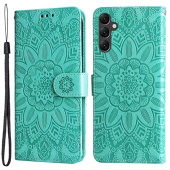 For Samsung Galaxy A14 5G Sunflower Imprinted PU Leather Wallet Case Foldable Stand Full Body Protection Cover with Hand Strap