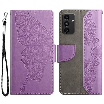 PU Leather Cell Phone Case for Samsung Galaxy A14 5G, Butterfly Flower Imprinted Drop-proof Wallet Cover with Stand