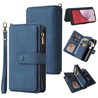 For Samsung Galaxy A14 5G KT Multi-Functional Series-2 Multiple Card Slots Skin-touch Feeling Phone Case PU Leather Stand Zipper Pocket Wallet Cover