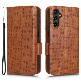 Imprinted Triangle Pattern Phone Cover For Samsung Galaxy A14 5G, PU Leather Wallet Stand Shockproof Smartphone Case with Hand Strap