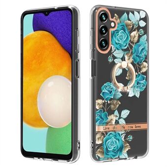 YB IMD-12 Series for Samsung Galaxy A14 5G Electroplating Soft TPU Case Ring Kickstand Flower Pattern IML IMD Protective Phone Cover