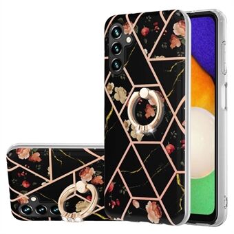 YB IMD Series-6 For Samsung Galaxy A14 5G Marble Phone Case Electroplated Frame IMD Soft TPU Cover with  Ring Holder Kickstand