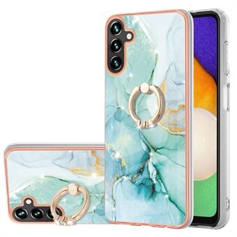 For Samsung Galaxy A14 5G YB IMD Series-10 Ring Kickstand IMD Marble Pattern Phone Case Anti-scratch Electroplating TPU Cover