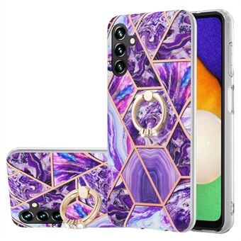 For Samsung Galaxy A14 5G YB IMD Series-7 Anti-scratch TPU Case Electroplating Splicing Marble Pattern IMD Phone Cover with Ring Kickstand