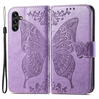 For Samsung Galaxy A14 5G / A14 4G Anti-fall Imprinted Butterfly Pattern Phone Case PU Leather + TPU Phone Flip Wallet Cover Stand with Strap