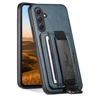 SUTENI H13 For Samsung Galaxy A14 5G Kickstand Case with Hand Strap Card Holder Leather Coated PC+TPU Phone Cover
