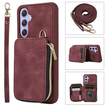 For Samsung Galaxy A14 5G / 4G Leather TPU Phone Case Zipper Card Bag Kickstand Phone Cover with Straps