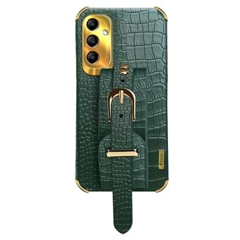 For Samsung Galaxy A14 5G / 4G Leather Coated TPU Cover Electroplated Crocodile Texture Mobile Case with Wristband