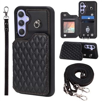 Style 008 For Samsung Galaxy A14 4G / A14 5G PU Leather+TPU Phone Cover Kickstand RFID Blocking Phone Case with 2 Straps