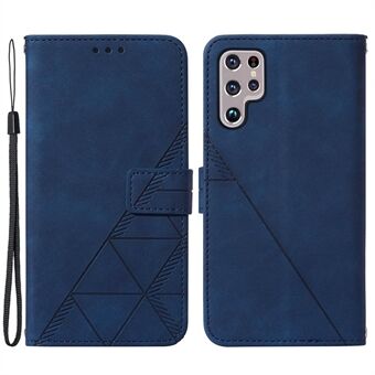 YB Imprinting Series-1 For Samsung Galaxy S23 Ultra Flip Stand Wallet Phone Case Hand Strap Business Imprinted Lines PU Leather Phone Cover
