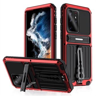 For Samsung Galaxy S23 Ultra Kickstand Design Anti-drop Dust-proof Waterproof Case TPU+Metal Phone Cover Shell