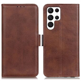 Cowhide Texture PU Leather Case for Samsung Galaxy S23 Ultra, Foldable Stand Dual Magnetic Clasp Phone Wallet Cover