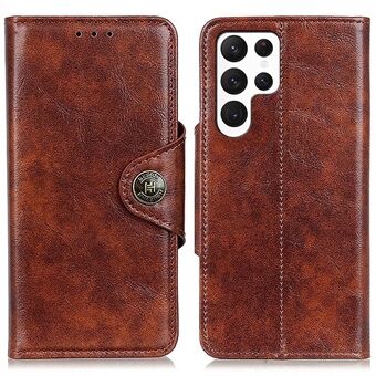 KHAZHEN For Samsung Galaxy S23 Ultra Textured PU Leather Protective Cover Magnetic Clasp Phone Stand Wallet Drop-proof Case
