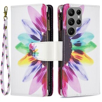 BF Pattern Printing Leather Series-4 for Samsung Galaxy S23 Ultra Style-03 Zipper Pocket Wallet Case PU Leather Pattern Stand Magnetic Flip Phone Cover