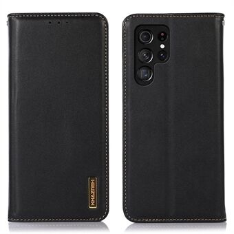 KHAZNEH For Samsung Galaxy S23 Ultra Genuine Cowhide Leather Flip Cover Nappa Texture Stand Magnetic Auto-absorbed Wallet Protective Phone Case