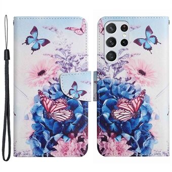 For Samsung Galaxy S23 Ultra Cross Texture PU Leather Stand Case Pattern Printing Full Protection Phone Wallet Cover