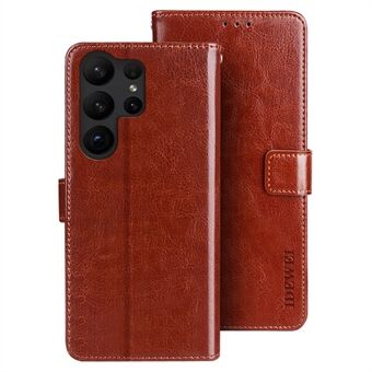 IDEWEI For Samsung Galaxy S23 Ultra Anti-dust PU Leather Foldable Stand Wallet Crazy Horse Texture Shockproof Case Flip Phone Cover
