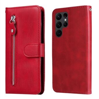 Anti-drop Phone Case For Samsung Galaxy S23 Ultra, PU Leather Calf Texture Magnetic Clasp Wallet Zipper Pocket Stand Cover