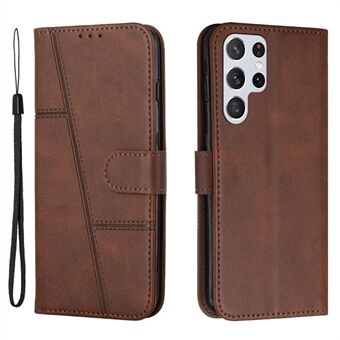 For Samsung Galaxy S23 Ultra Stitching PU Leather Wallet Case Full Protection Folio Flip Phone Stand Cover with Strap