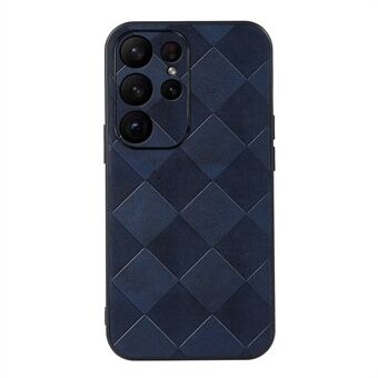 For Samsung Galaxy S23 Ultra Grid Texture PU Leather Coated Soft TPU + Hard PC Hybrid Phone Case Shockproof Cover