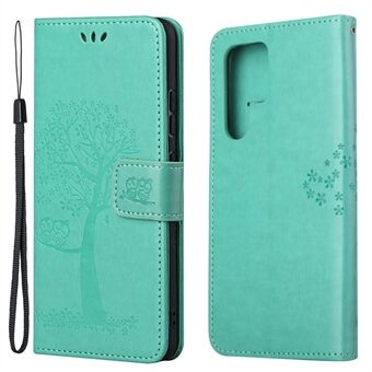 Anti-drop Magnetic Clasp Phone Cover for Samsung Galaxy S23 Ultra, PU Leather Imprinted Owl Tree Pattern Flip Wallet Case with Stand