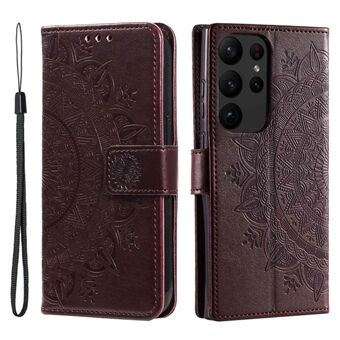 For Samsung Galaxy S23 Ultra Wallet Phone Case Mandala Flower Imprinted PU Leather Flip Stand Magnetic Clasp Shockproof Cover