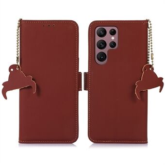 RFID Blocking Phone Case for Samsung Galaxy S23 Ultra, Side Magnetic Closure Genuine Leather Cell Phone Cover with Wallet Stand