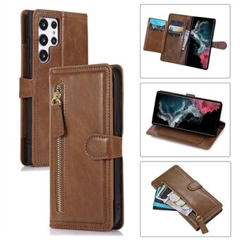 For Samsung Galaxy S23 Ultra PU Leather Wallet Case Zipper Pocket Stand Magnetic Flip Phone Cover