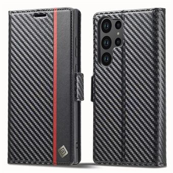 LC.IMEEKE for Samsung Galaxy S23 Ultra Carbon Fiber Texture Phone Wallet Case PU Leather Shockproof Stand Phone Cover