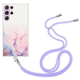 Phone Case for Samsung Galaxy S23 Ultra, Marble Pattern Embossing TPU Back Protector Shell with Lanyard