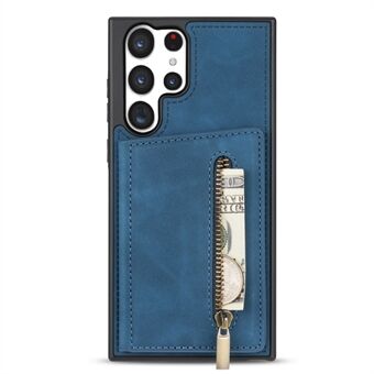 For Samsung Galaxy S23 Ultra Zipper Pocket Wallet Phone Case PU Leather Coated TPU Kickstand Back Cover