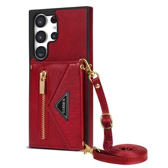 N.BEKUS for Samsung Galaxy S23 Ultra Zipper Pocket Wallet Kickstand Case PU Leather Coated TPU Phone Cover with Shoulder Strap