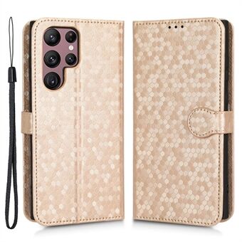 Imprinted Dot Pattern Phone Shell for Samsung Galaxy S23 Ultra, Wallet Stand PU Leather Shockproof Cover with Strap