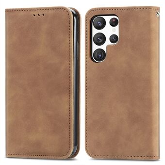 Magnetic Auto Closing Phone Cover For Samsung Galaxy S23 Ultra, Shockproof Skin-touch Retro PU Leather Stand Phone Case with Card Holder
