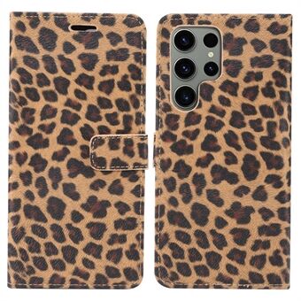 Phone Case for Samsung Galaxy S23 Ultra PU Leather Leopard Pattern Flip Stand Wallet Phone Cover