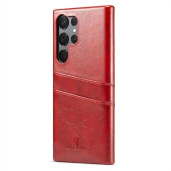 FIERRE SHANN For Samsung Galaxy S23 Ultra Cell Phone Case Oil Wax Card Holder Leather Coated PC Cover