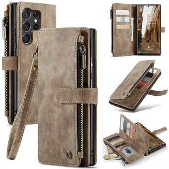 CASEME C30 Series for Samsung Galaxy S23 Ultra PU Leather Case 10 Card Slots Zipper Pocket Stand Phone Cover