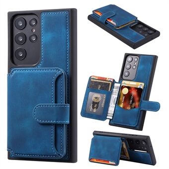 For Samsung Galaxy S23 Ultra Kickstand Leather Coated TPU Phone Case RFID Blocking Wallet Cover