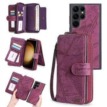 MEGSHI 004 Series Stand Case for Samsung Galaxy S23 Ultra Detachable Zipper Wallet PU Leather Phone Cover